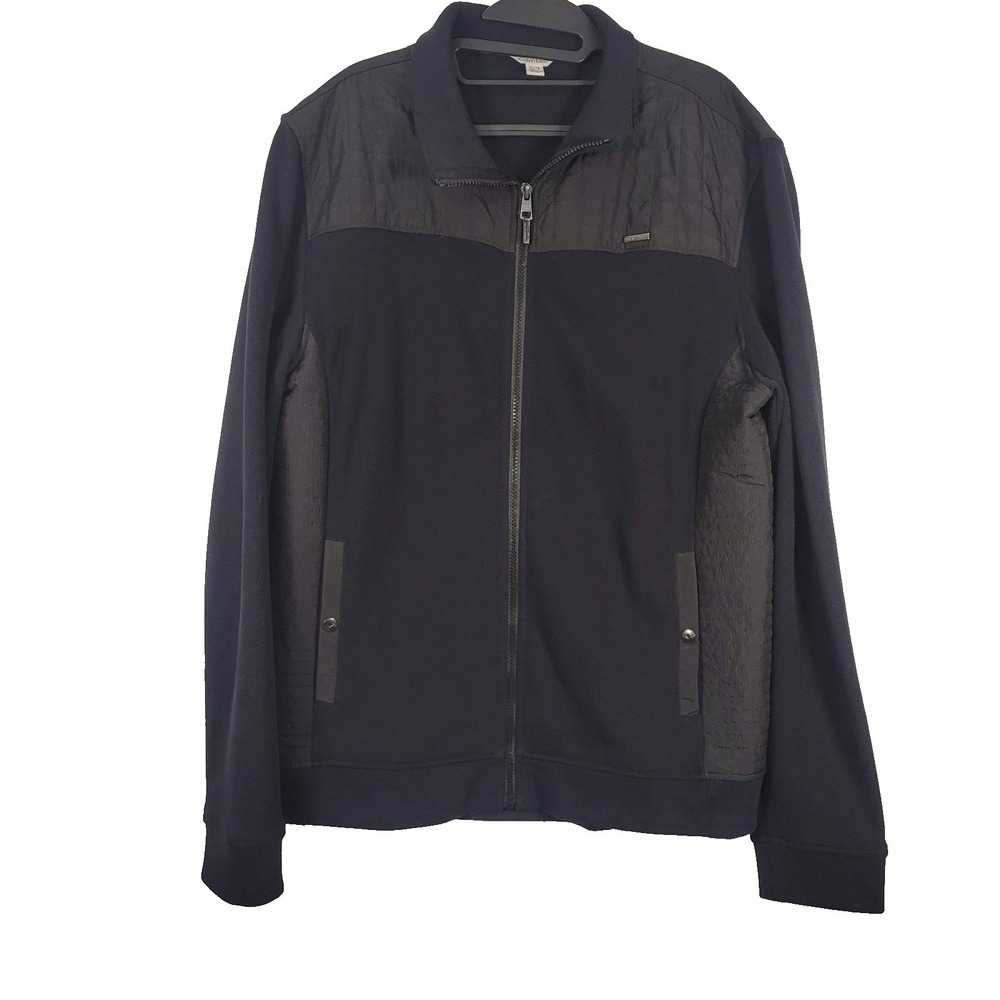 Calvin‎ Klein Jacket Mens XL Black Quilted Panel Full Zip Cotton Blend Casual